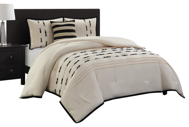 California King 7Pcs Luxury Modern Stripe Bedding Comforter Sets Sage/Coffee 