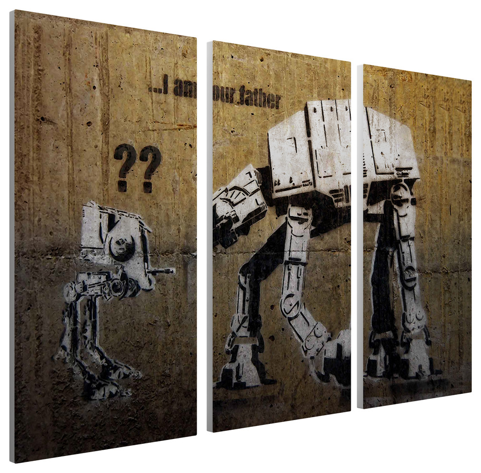 Banksy I am Your Father (Star Wars) Canvas Triptych Wall Art, 48"x30" -  Industrial - Prints And Posters - by PingoWorld | Houzz