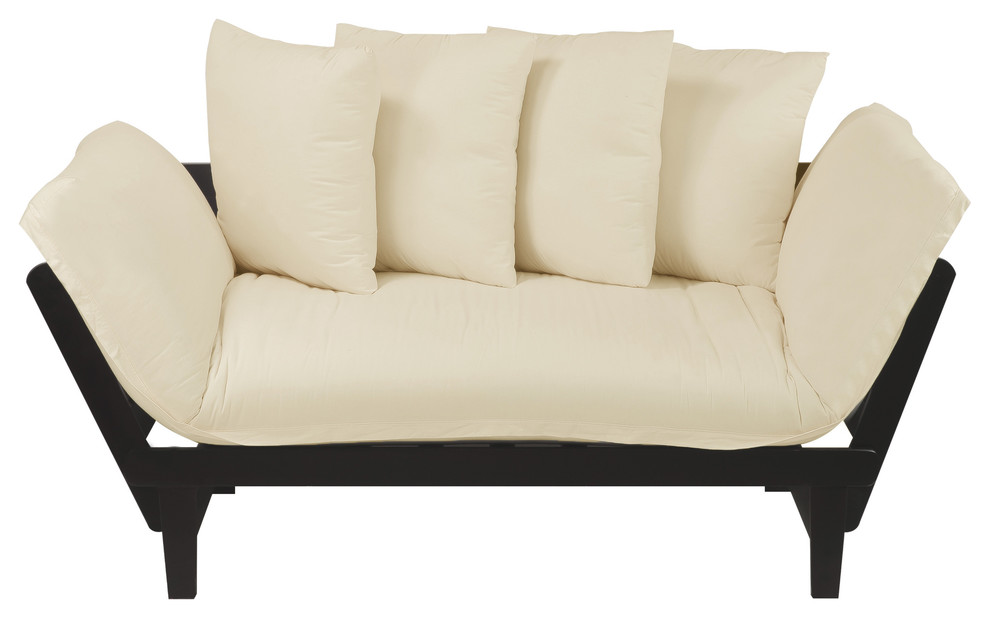 Casual Lounger Sofa Bed, Espresso Frame With Ivory Fabric