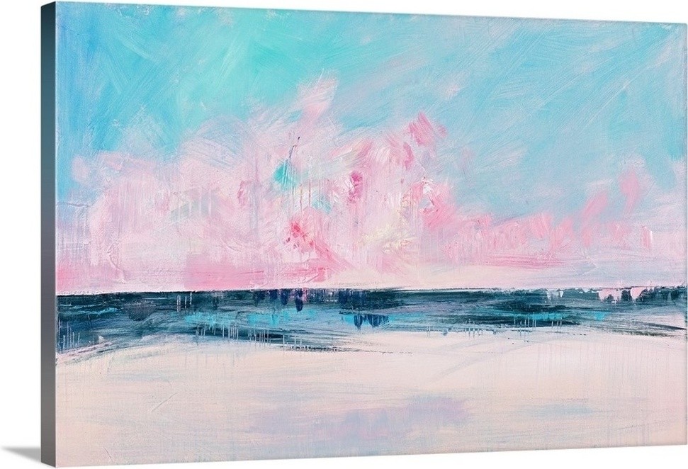 "Pink Sunset Over the Shore I" Wrapped Canvas Art Print, 18"x12"x1.5"