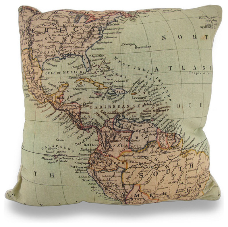 Reversible Old World Map and Marrakesh Pattern Throw Pillow 18 in.