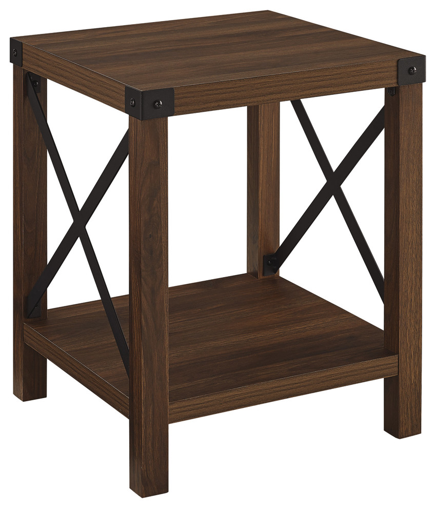 Rustic Wood Side Table, Dark Walnut Industrial Side Tables And End