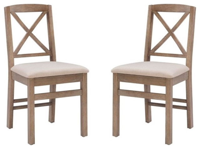 Linon Ervin Wood X Back Set of Two Dining Chairs in Washed Gray