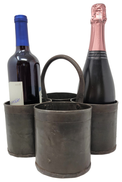 Rustic Vintage Metal 4 Bottle Wine Holder/Chiller