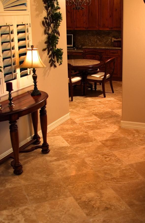 Mid-sized traditional foyer in Phoenix with beige walls and travertine floors.