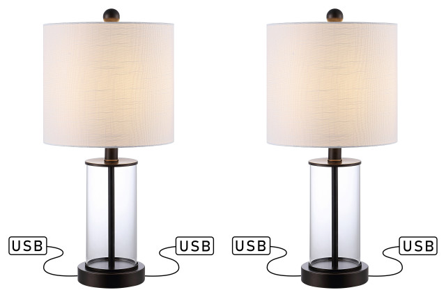Abner Glass Modern Contemporary Usb, Oil Rubbed Bronze Table Lamp With Usb Port