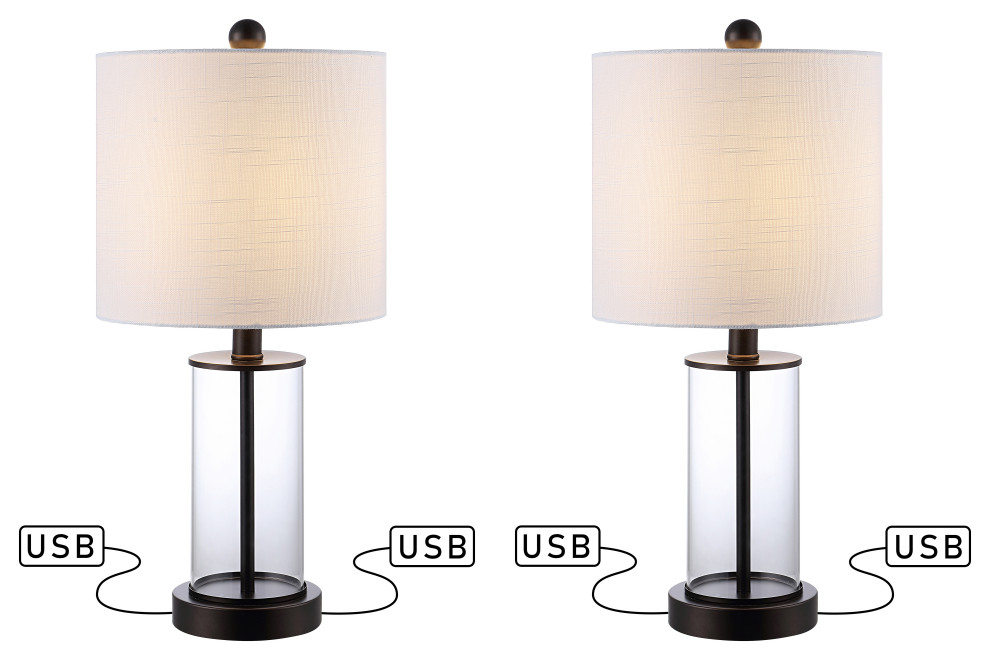 Abner Glass Contemporary USB Charging LED Table Lamp, Oil Rubbed Bronze/Clear