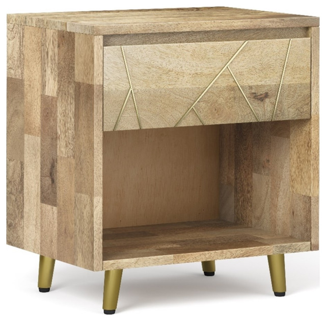 Jager Solid Mango Wood 22" Wide Bedside Nightstand Table Midcentury