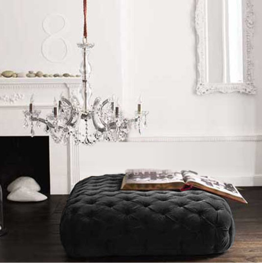 Velvet Ottoman, Charcoal