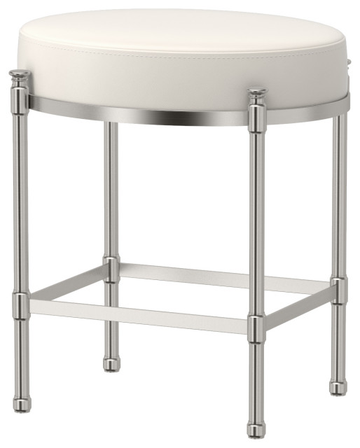 Oval White Leather Vanity Stool Transitional Vanity Stools And