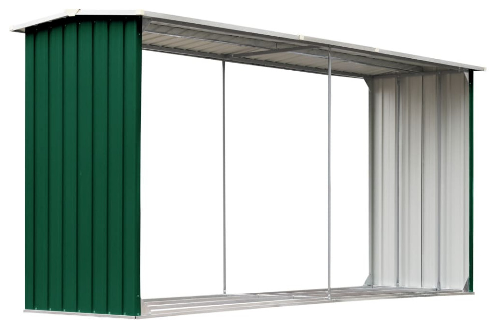 vidaXL Log Storage Shed, Log Holder with Roof Green Galvanized Steel 129.9"