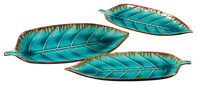 Howard Elliott Deep Sea Blue Decorative Leaf Plates