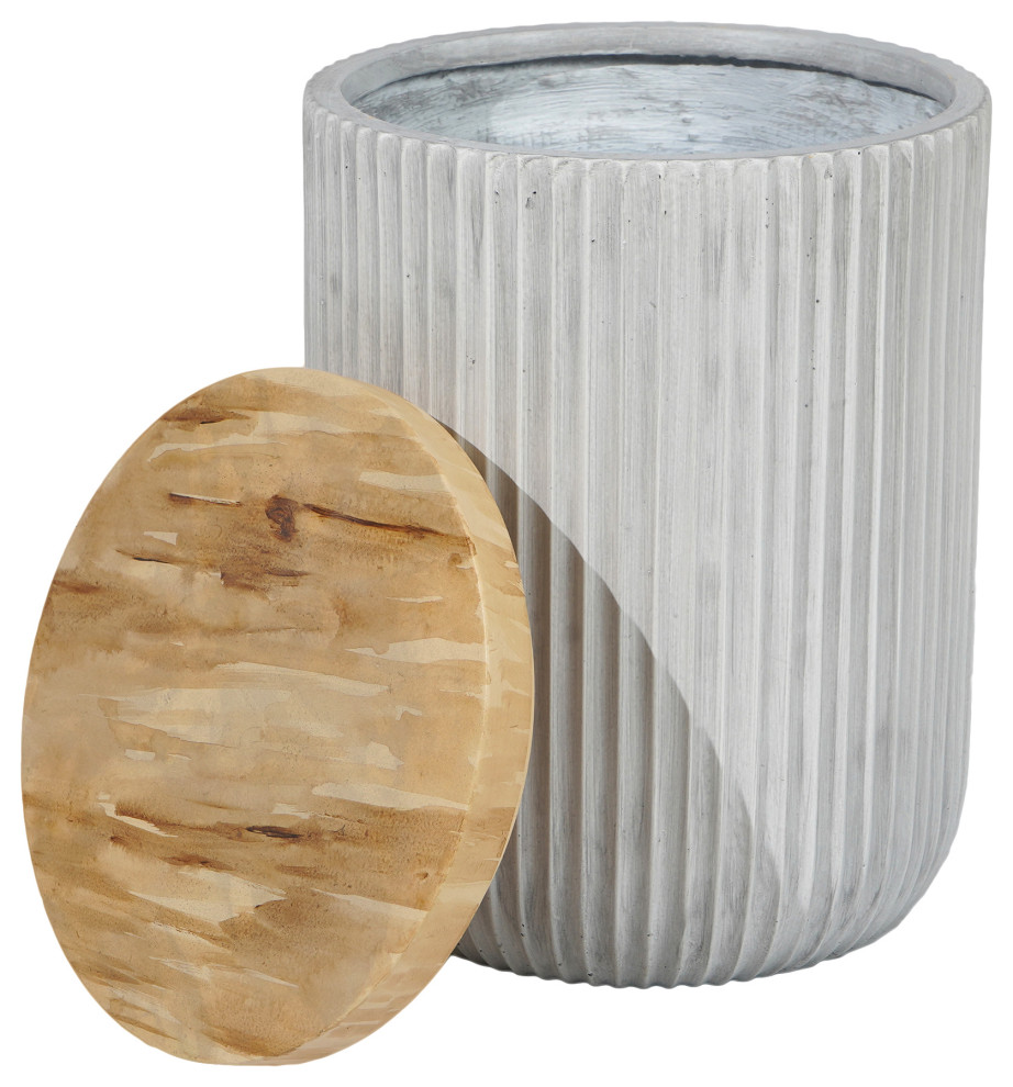Gray MgO Indoor Outdoor Garden Stool and Table with Storage