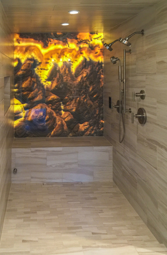 Master Shower w/ Backlit Onyx Slab - Contemporary - Bathroom - San