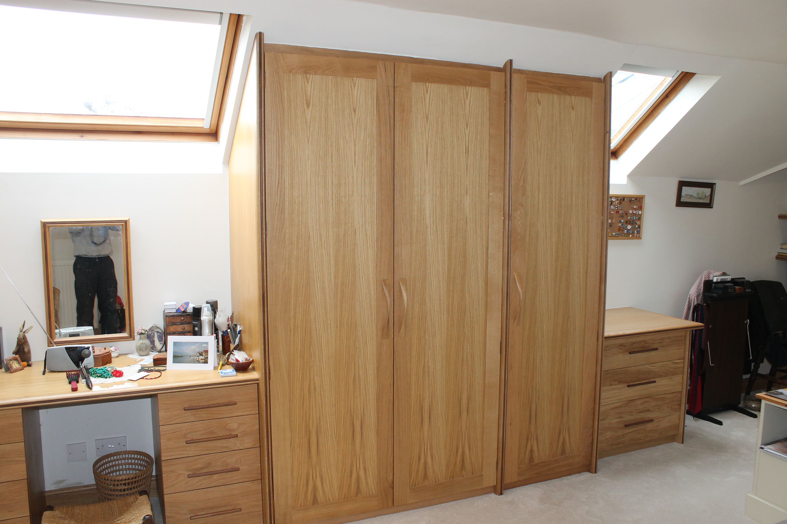 Oak and walnut fitted wardrobes