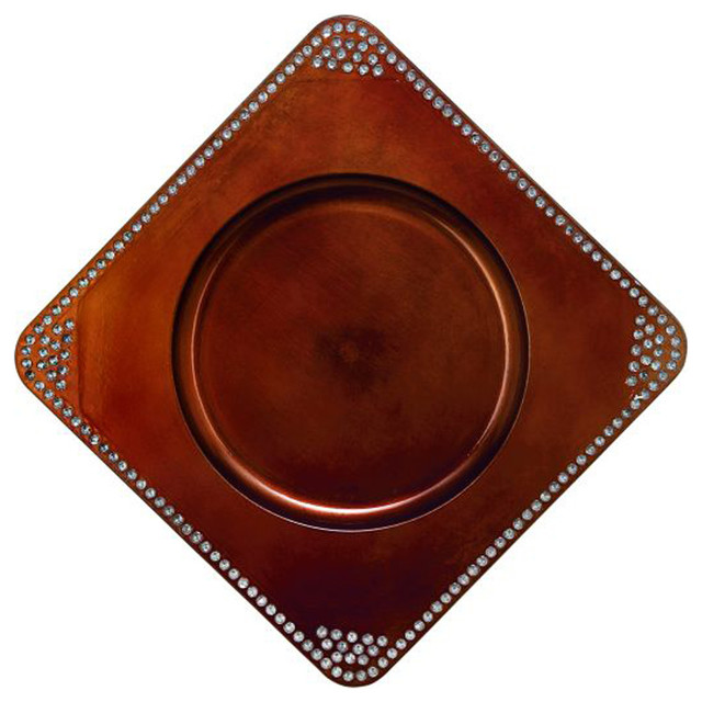 Classy Plastic Square Bead Copper Charger Charger Plates by Benzara
