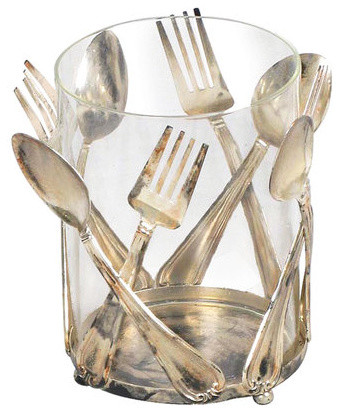 Sterling Utensil Holder, Silver and Clear