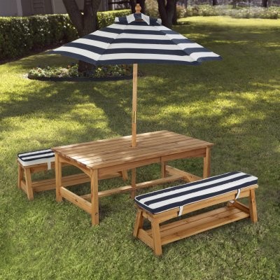 KidKraft Outdoor Table & Chair Set with Navy Cushions