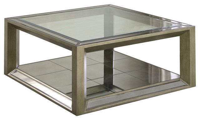 Pascual Dull Gold With Antique Mirrored, Mirrored Coffee Table Square