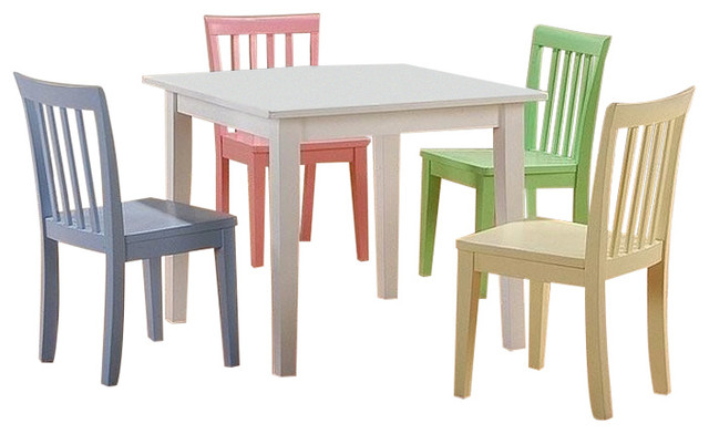 Bowery Hill 5-Piece Square Wood Kids Table and Chair Set in Multi-Color