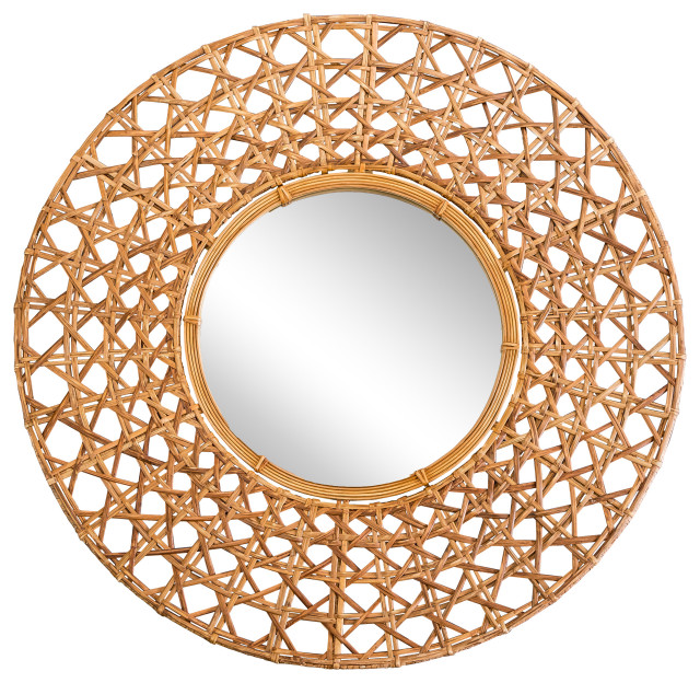 Sagebrook Home Mirror 27" Wicker Tapnigi, Natural Tropical Wall