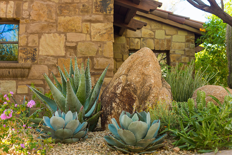 Inspiration for a large traditional front yard partial sun xeriscape for spring in Phoenix with a garden path.