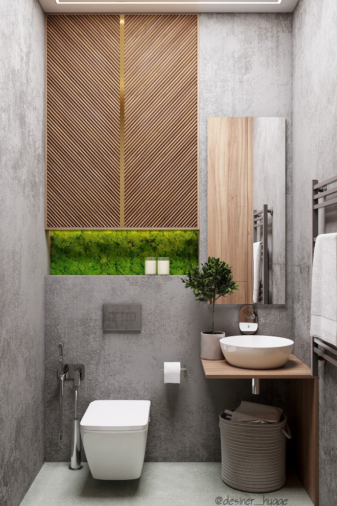 Санузел "Дерево и бетон"