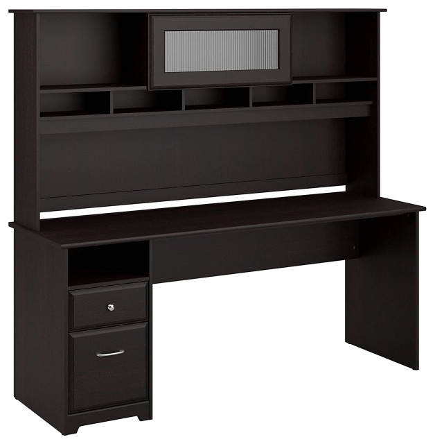 Traditional Desk, Integrated Hutch With Multiple Shelves & Espresso Oak Transitional