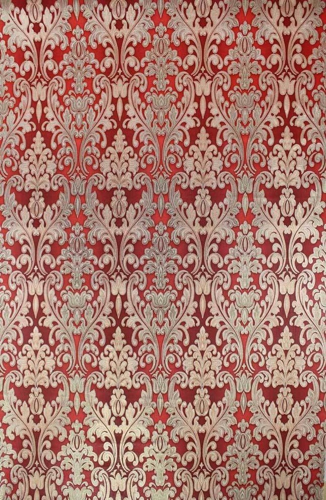 Red burgundy gold metallic textured vintage damask ...