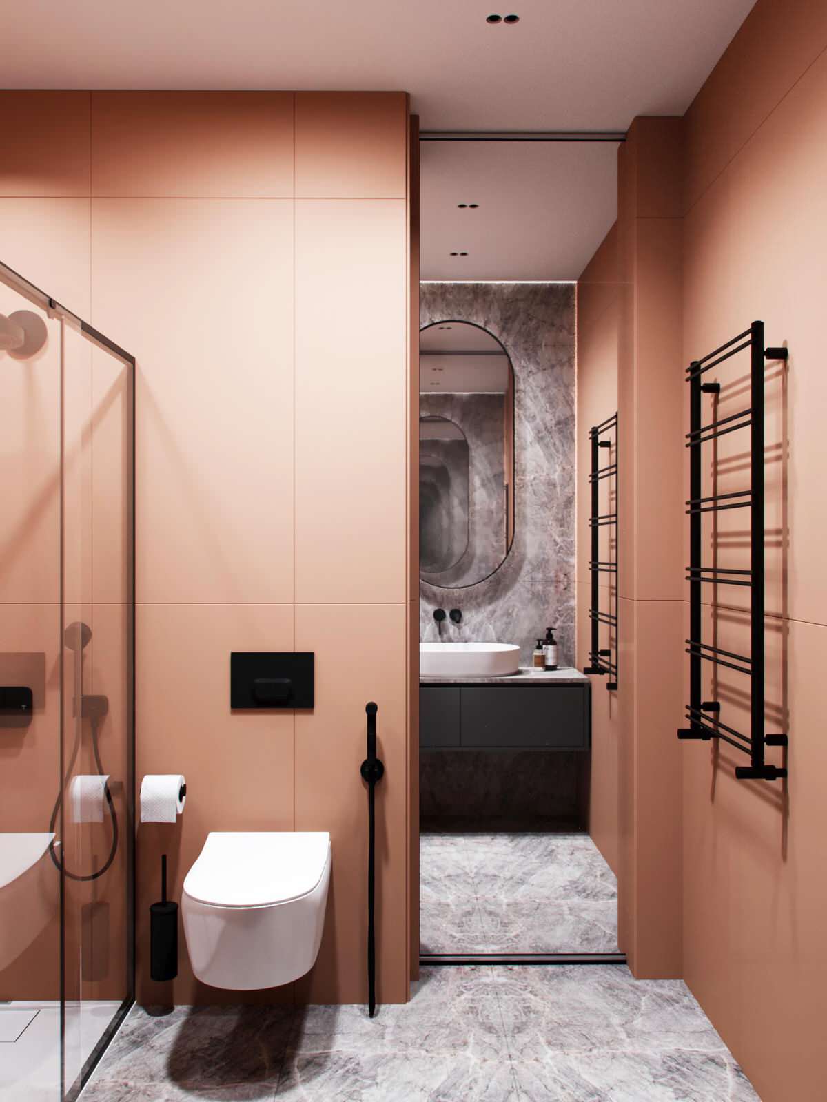 Cовременная квартира, дизайн интерьера в светло-темных тонах в ЖК "Георг Ландрин