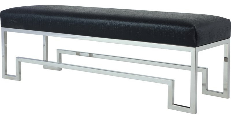 Pangea Home Laurence 18" Stainless Steel Bench in Silver & Faux Black Gator