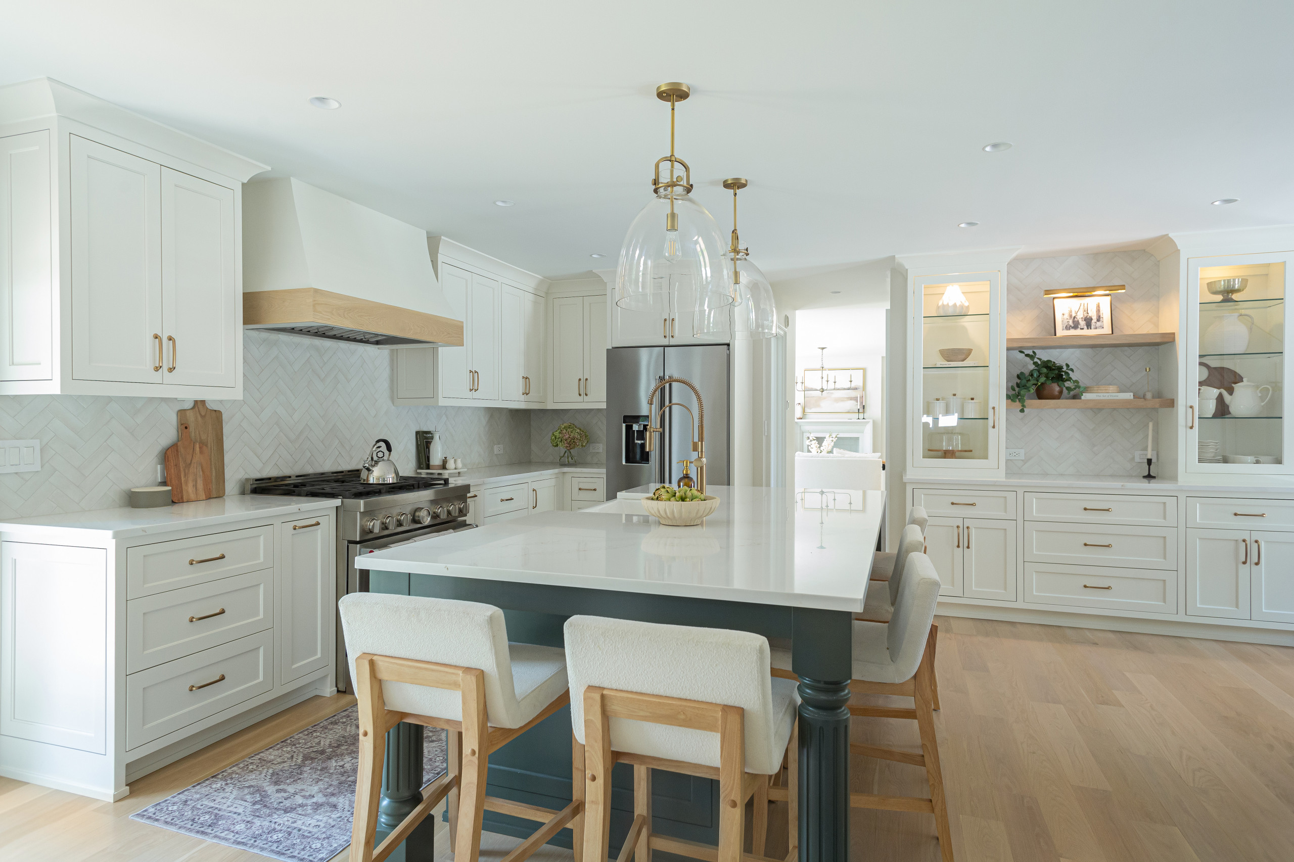 PEACHTREE CORNERS - White kitchen with Green island