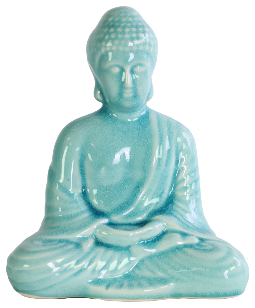 Porcelain Meditating Buddha Figurine Asian Garden Statues And Yard