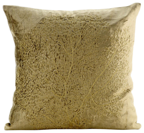 Zardozi Golden Tree Velvet Sage Green Pillow Cases Gold Curiosity