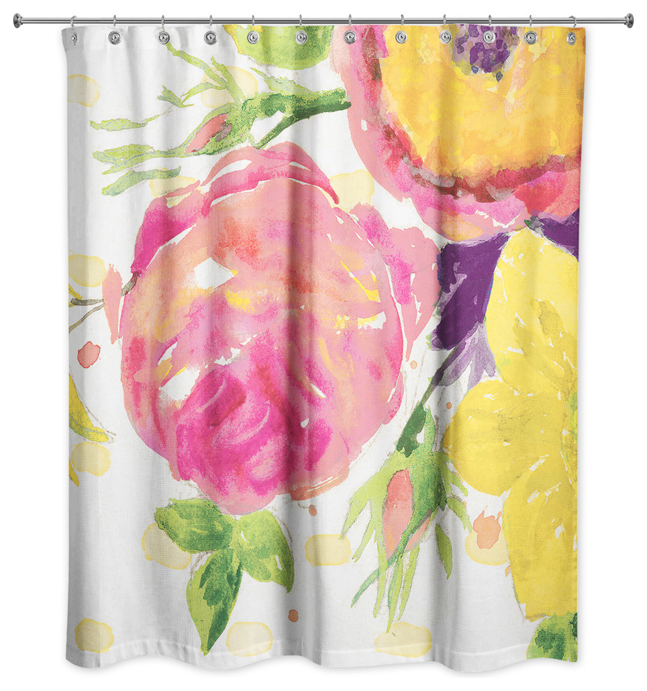 Pink and Yellow Floral Shower Curtain Contemporary Shower Curtains by Designs Direct Houzz