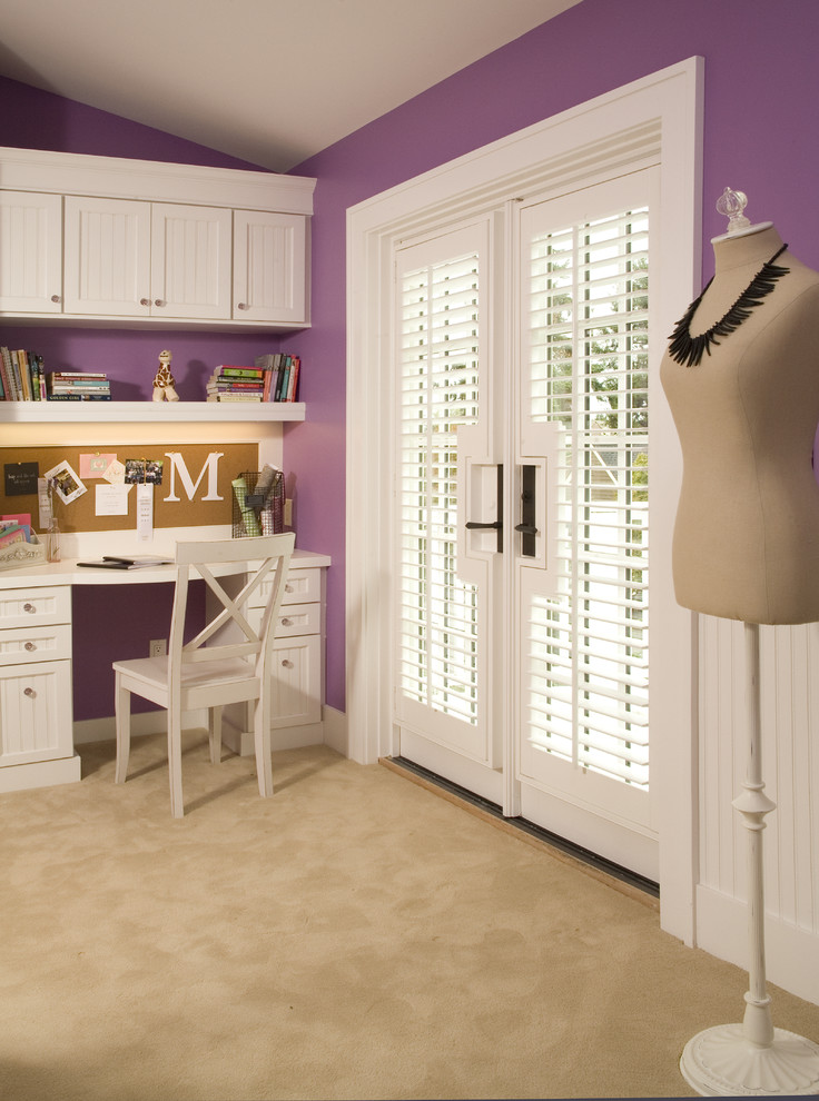 Design ideas for a traditional kids' room in Seattle with purple walls.