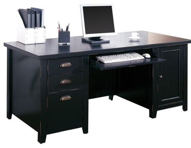 Beaumont Lane Double Pedestal Wood Computer Desk In Black