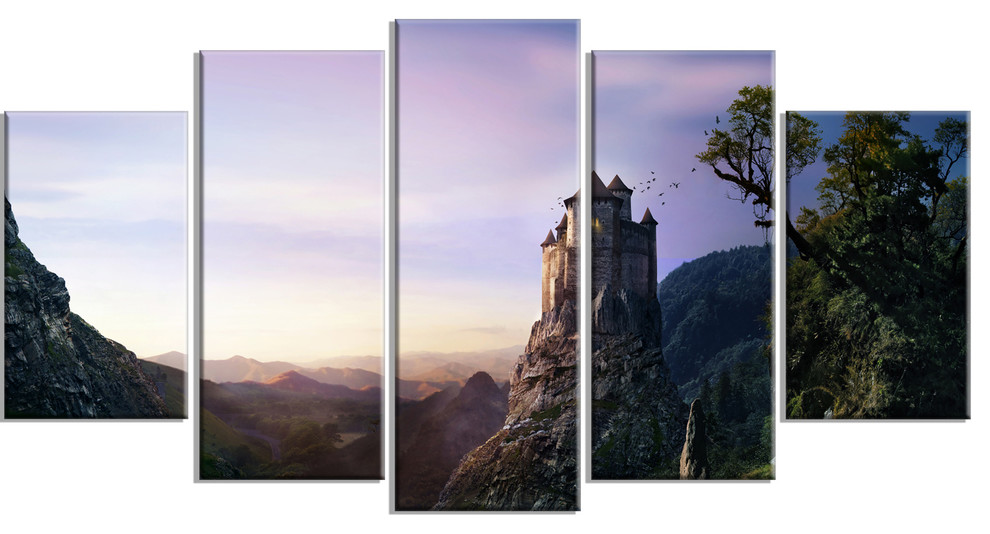 "Misty Castle Landscape" Photography Glossy Metal Wall Art, 60"x32" 5