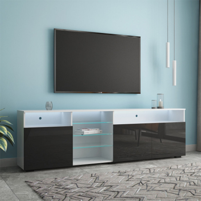 Modern TV Stand with LEDs Black MDF TV cabinet - Modern - Entertainment ...