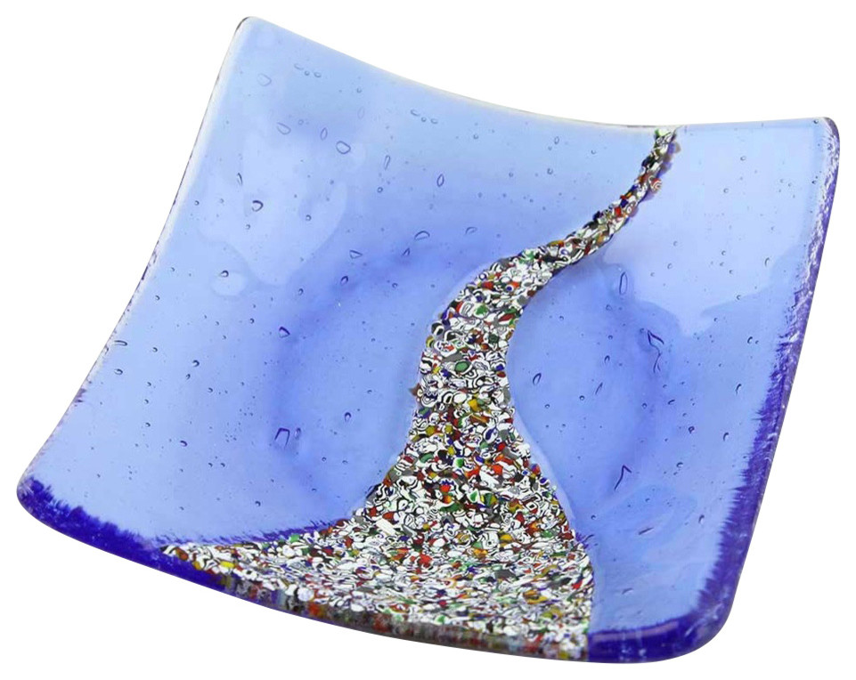 GlassOfVenice Murano Glass Klimt Square Decorative Plate Blue