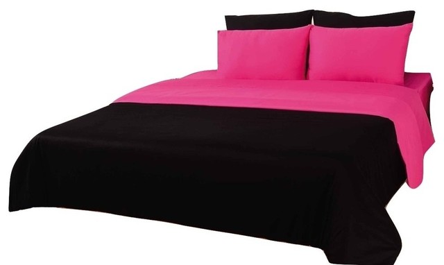 Dual Color Cotton Pink Black Reversible, Bright Pink Bedding Sets