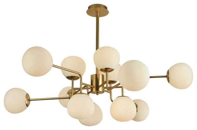 Erich Modern Sputnik Chandelier With White Globe Shades, 12 Light