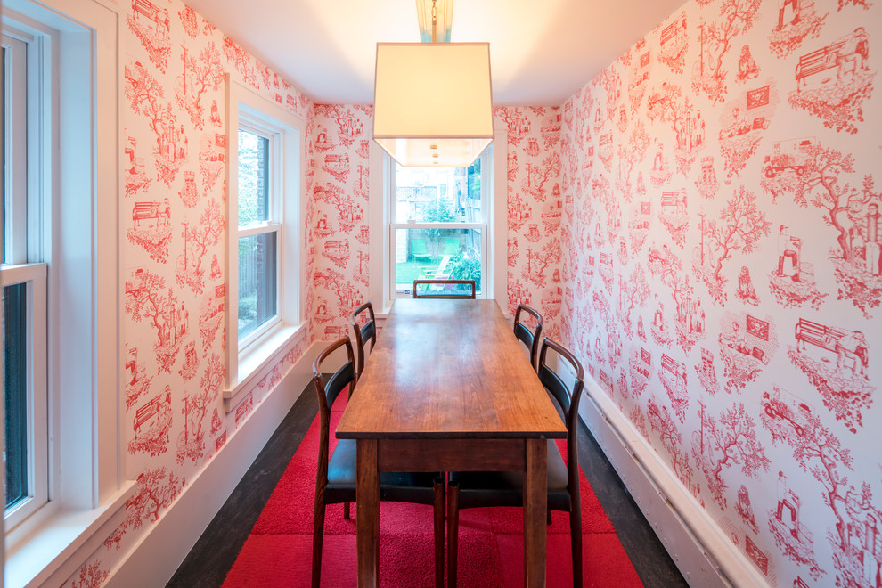 Dining room in Other with wallpaper.