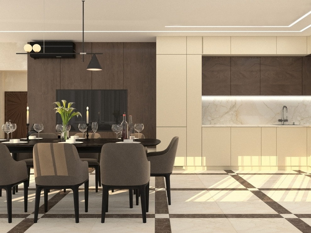 Гостиная и кухня в загородном доме