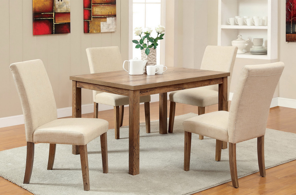 Furniture of America Seline Weathered Elm 5-piece 48-inch Table Dining Set