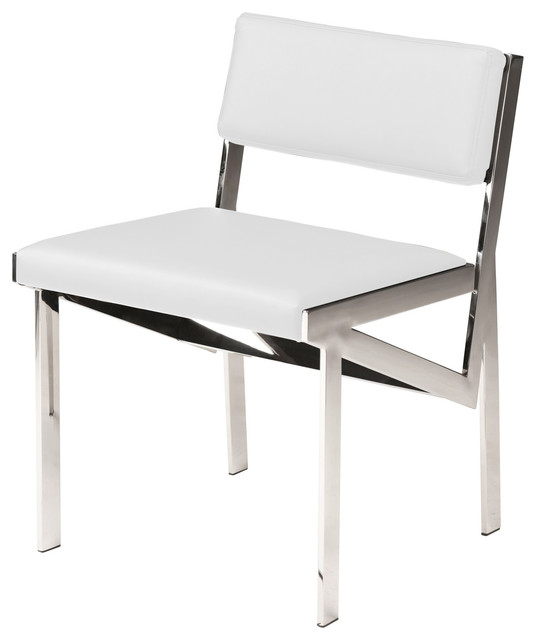 Zara Dining Chair, Armless Side Chair, White Naugahyde Leather