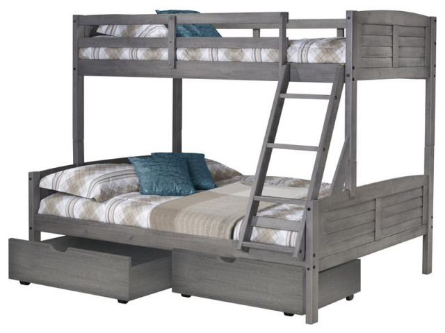 Twin/Full Louver Bunk Bed WithDual Under Bed Drawers - Farmhouse - Bunk ...