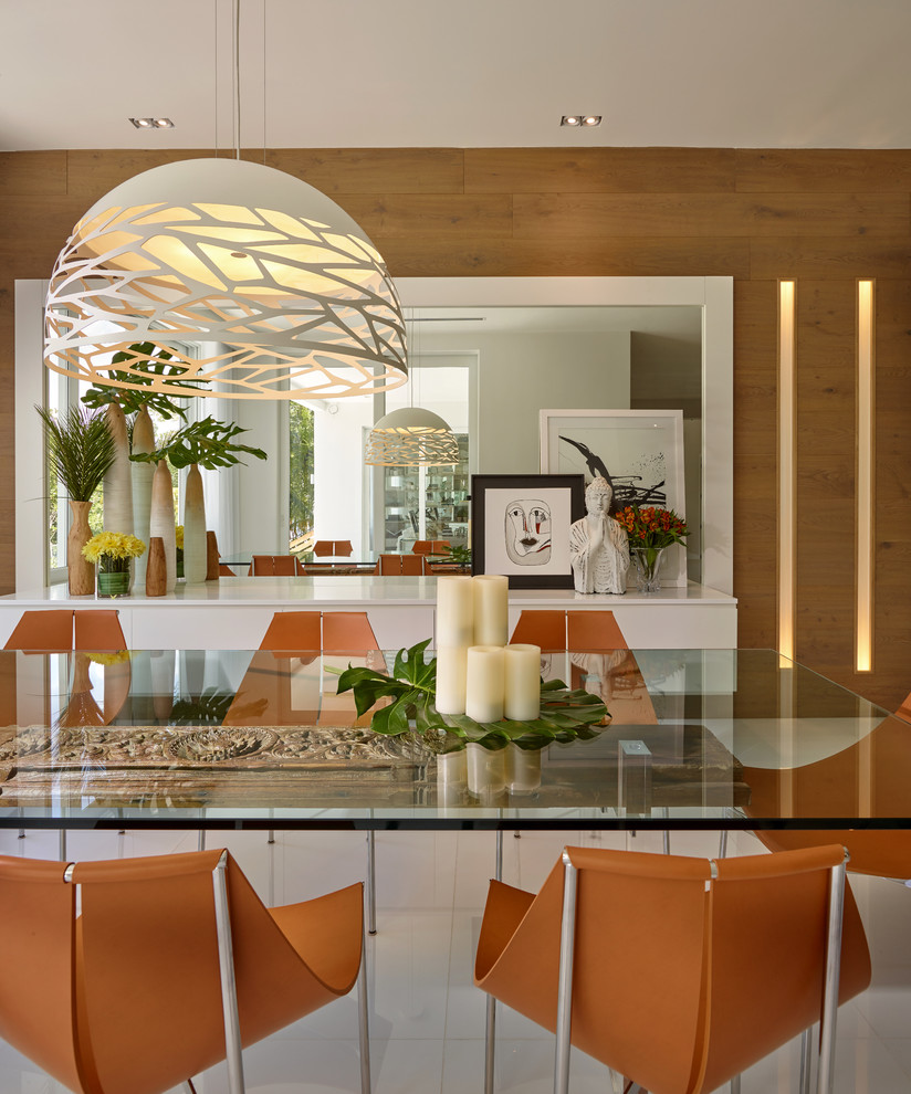 Large contemporary open plan dining in Miami.