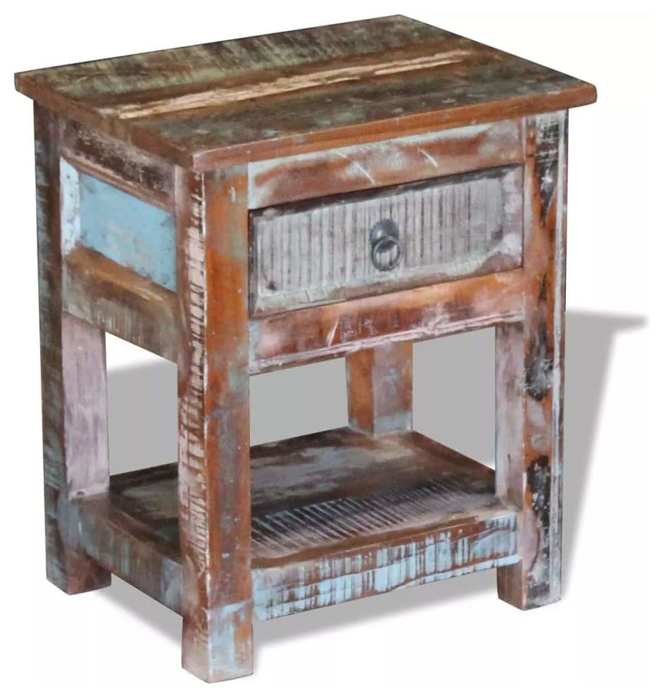 Vidaxl Solid Reclaimed Wood Side End, Barnwood End Table With Drawer