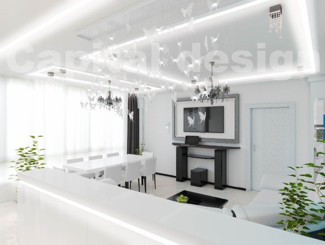 Светлая гостиная для молодой семьи